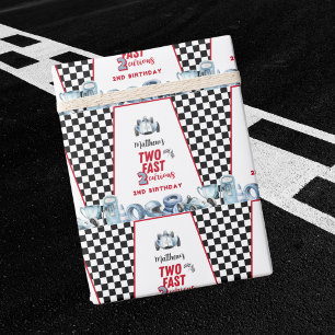 Zwei schnelle 2. Geburtstag Junge Rennwagen  Geschenkpapier