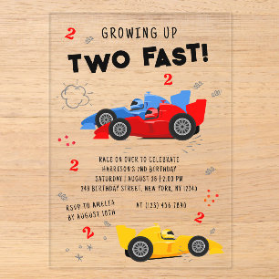 Zwei schnelle 2. Geburtstagskinder Racing Cars Acryleinladungen