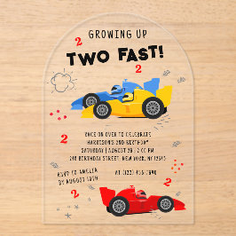 Zwei schnelle 2. Geburtstagskinder Racing Cars Acryleinladungen