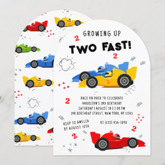 Zwei schnelle 2. Geburtstagskinder Racing Cars Einladung