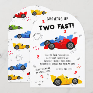 Zwei schnelle 2. Geburtstagskinder Racing Cars Einladung