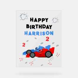 Zwei schnelle 2. Geburtstagskinder Rennwagen Name Acrylschild