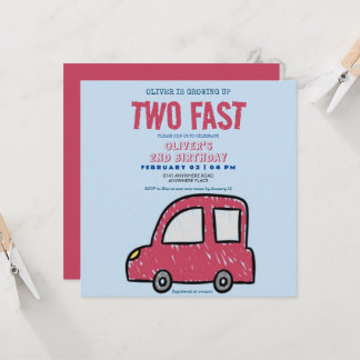 Zwei schnelle Auto Thema Junge 2. Geburtstag Einladung