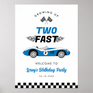 Zwei schnelle blaue Oldtimer-Rennwagen-Geburtstags Poster