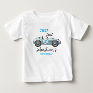 Zwei schnelle blaue Rennwagen-Einladung zum 2. Geb Baby T-shirt