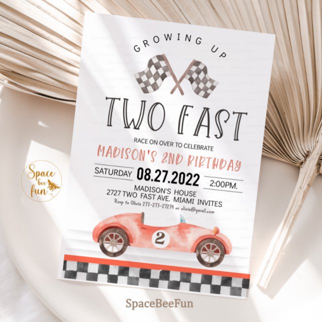Zwei schnelle Einladung zum 2. Geburtstag Auto (Two Fast Birthday Invitation Race Car 2nd Birthday Invite Racing Car Vintage Racecar 
)