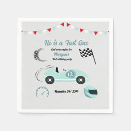 Zwei schnelle festliche blaue Rennwagen zum Geburt Serviette