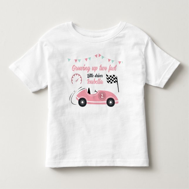Zwei schnelle festliche rosa Rennwagen zum Geburts Kleinkind T-shirt (Vorderseite)