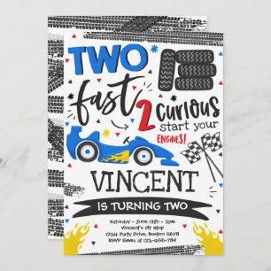Zwei schnelle Geburtstagsparty Red Race Car 2. Geb Einladung