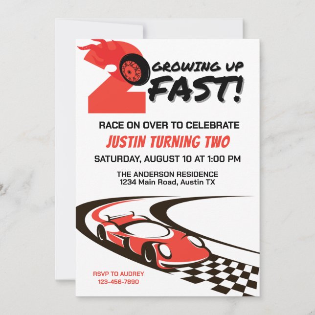 Zwei schnelle Geburtstagsparty wachsen Einladung (Vorderseite)