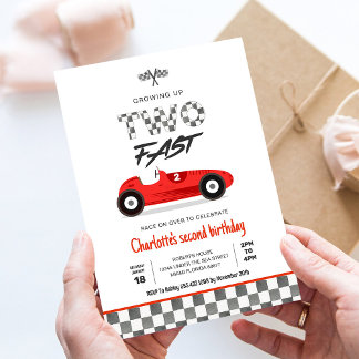 Zwei schnelle Girl Red Race Car Vintag Geburtstag Einladung