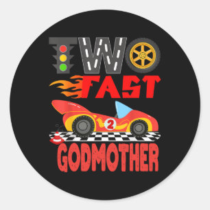 Zwei schnelle Godmutterpit Crew Racing Car Family  Runder Aufkleber