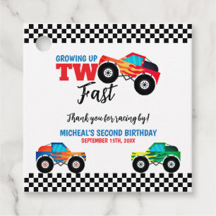 Zwei schnelle Monster LKW 2. Geburtstag Geschenkanhänger