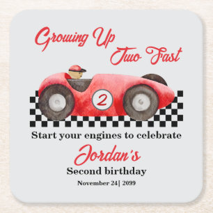 Zwei schnelle Red Race Car 2. Geburtstag Rechteckiger Pappuntersetzer