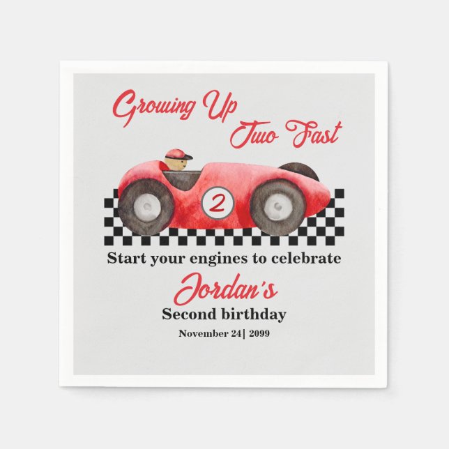 Zwei schnelle Red Race Car 2. Geburtstag Serviette (Vorderseite)