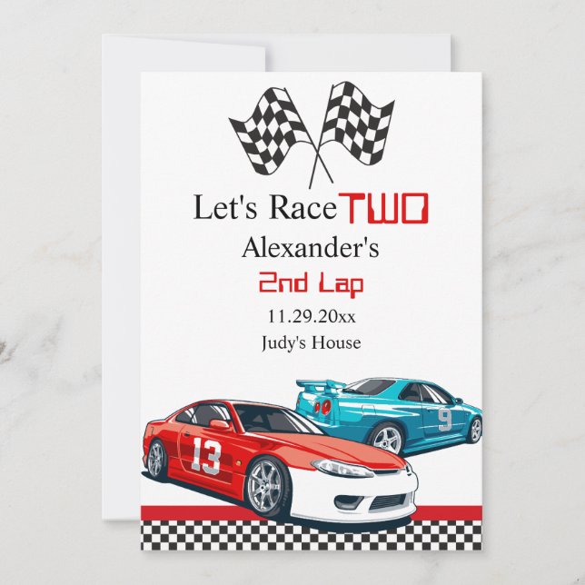 Zwei schnelle Red Race Cars Save the Date (Vorderseite)