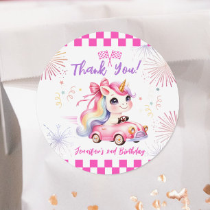 Zwei schnelle Renn-Pink-Auto-Mädchen 2. Geburtstag Runder Aufkleber