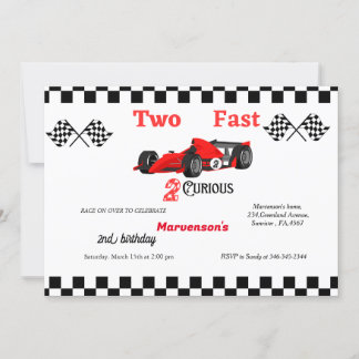 Zwei schnelle Rennwagen Jungs 2. Geburtstag Party Einladung