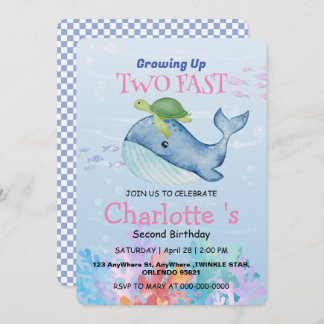 Zwei schnelle Schildkröte Whale Rennen 2. Geburtst Einladung