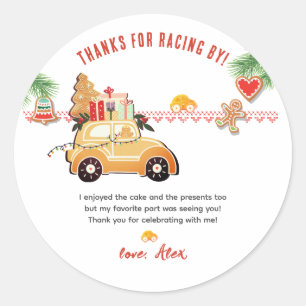 Zwei schnelle Weihnachts-Gingerbread-Auto 2. Gebur Runder Aufkleber