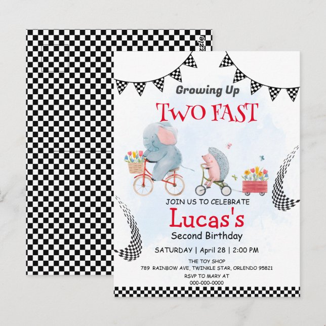 Zwei Schnelle Wildschweinradfahrer 2. Geburtstag P Postkarte (Vorne/Hinten)