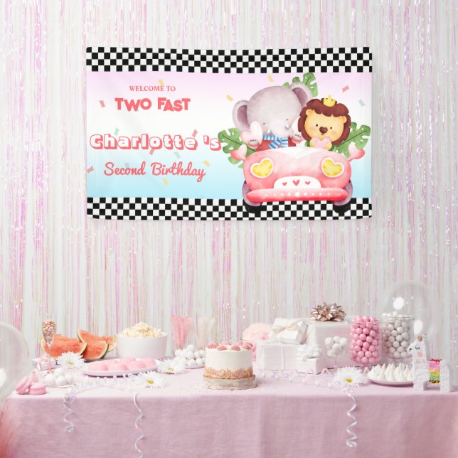 Zwei schnelle Wildtier Dschungel Race Auto 2. HBD  Banner (Party)