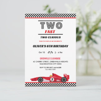 Zwei schnelle zwei kuriose Red Race Car Geburtstag Einladung