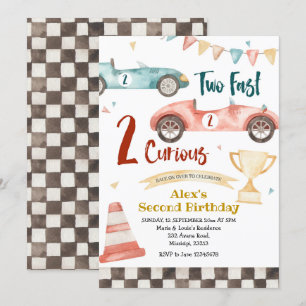 Zwei schnelle zwei merkwürdige Retro Racing Einlad Einladung