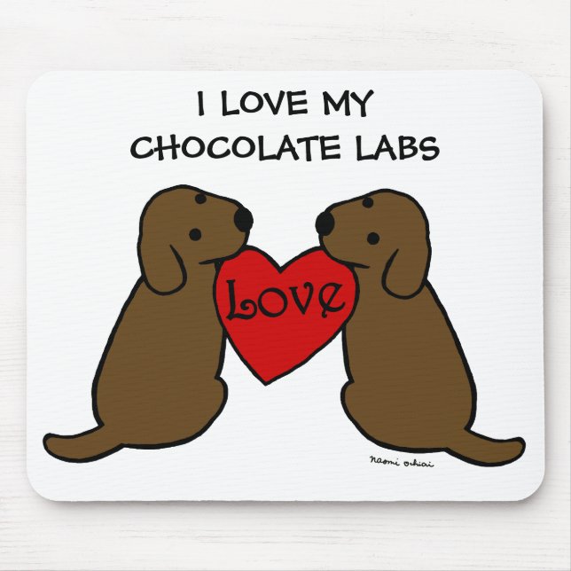 Zwei Schokolade Labradors mit Liebe-Cartoon Mousepad (Vorne)