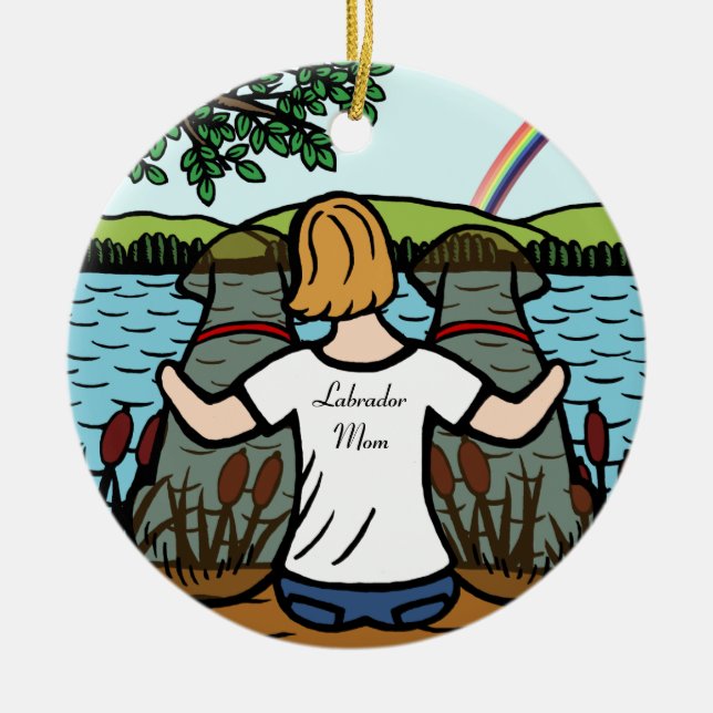 Zwei Schokoladen-Labrador-Engel und Mama 2 Keramikornament (Vorne)