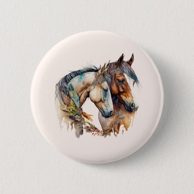 Zwei schöne Pferde Western Boho Button (Vorderseite)