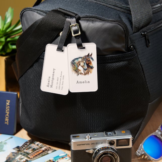 Zwei schöne Pferde Western Boho Gepäckanhänger (Vorderseite & Rückseite)