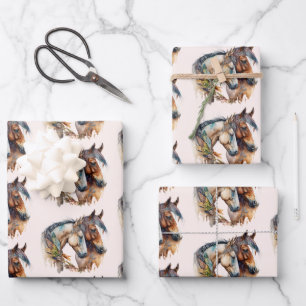 Zwei schöne Pferde Western Boho Pattern Geschenkpapier Set