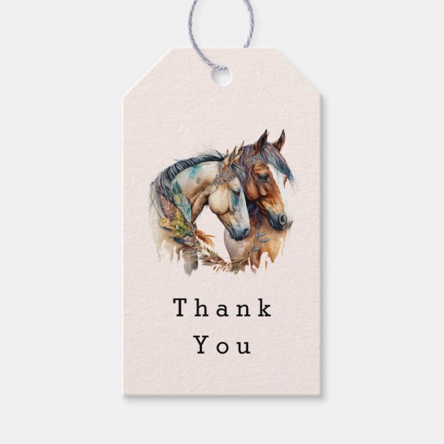 Zwei schöne Pferde Western Boho Vielen Dank Geschenkanhänger (Vorderseite)