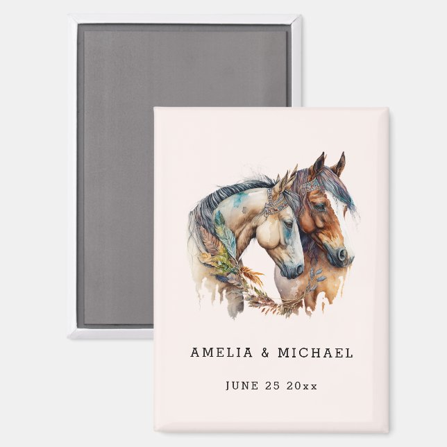 Zwei schöne Pferde Western Hochzeit retten das Dat Magnet (Vorderseite/Rückseite)