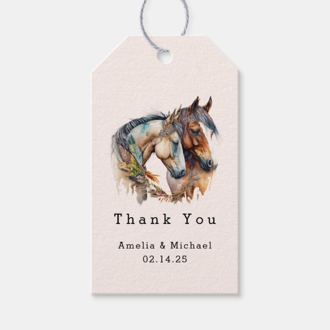 Zwei schöne Pferde Western Hochzeit Vielen Dank Geschenkanhänger (Vorderseite)