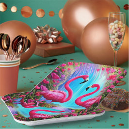 Zwei schöne rosa Flamingos in Liebe Grafik Pappteller