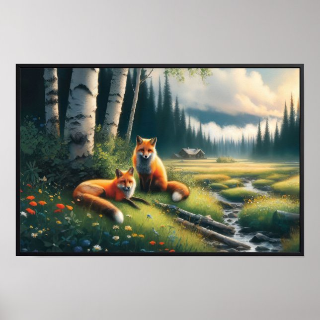 Zwei schöne rote Füchse stehen Poster (Vorne)
