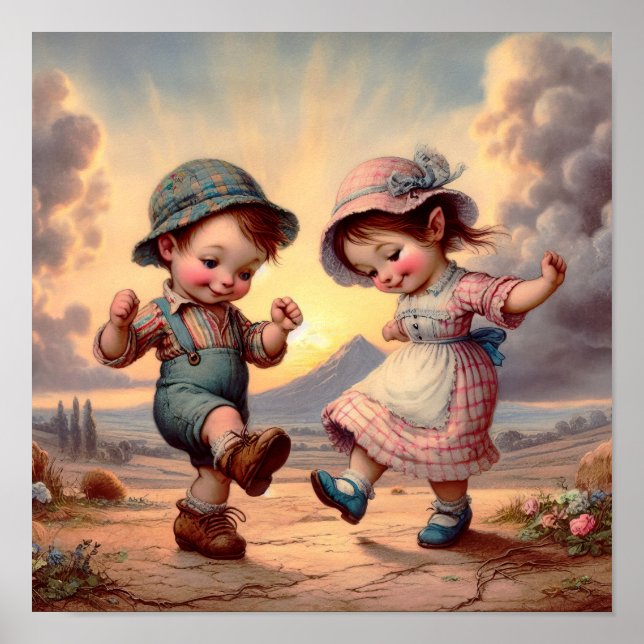 Zwei schöne Vintage Munchkins-Tänze Poster (Vorne)