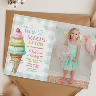Zwei Schüsseln Fun Ice Cream Bow 2. Geburtstag Fot Einladung