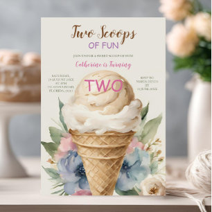 Zwei Schüsseln Fun Ice Creme 2. Geburtstag Party Einladung