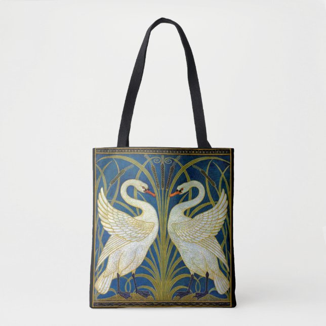 Zwei Schwäne Art Deco Tote Tasche (Vorderseite)