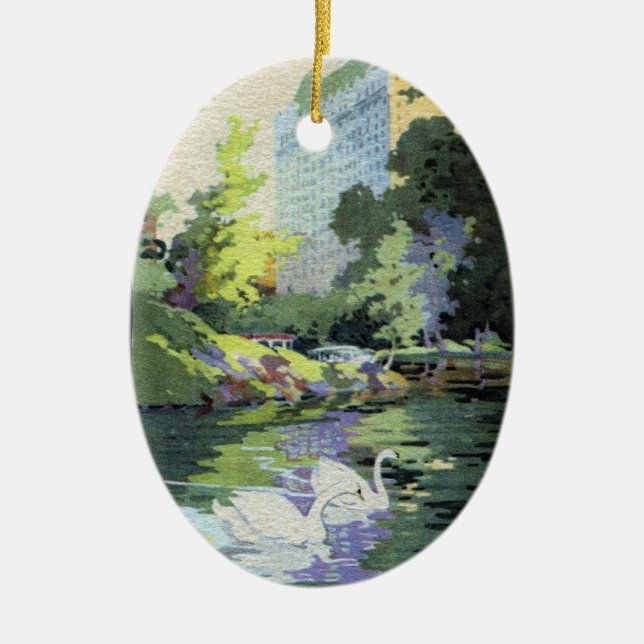 Zwei Schwäne im Central Park See Keramikornament (Vorne)