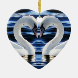 Zwei Schwäne Keramik Ornament