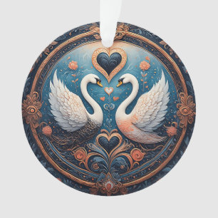Zwei Schwäne mit floralem und ornamentalen Design Ornament