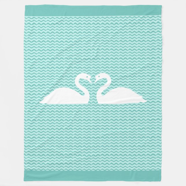 Zwei Schwäne und gewelltes Muster Fleecedecke (Vorderseite)