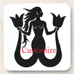 Zwei Schwanz Mermaid Silhouette Thunder_Cove Getränkeuntersetzer