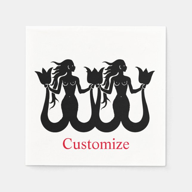 Zwei Schwanz Mermaid Silhouette Thunder_Cove Serviette (Vorderseite)