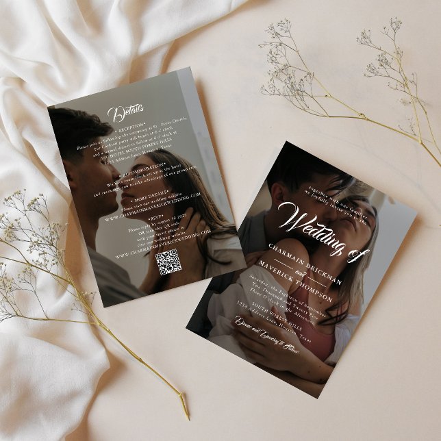 Zwei Schwarz-Weiß-Foto mit QR-CODE-Hochzeit Einladung (Von Creator hochgeladen)