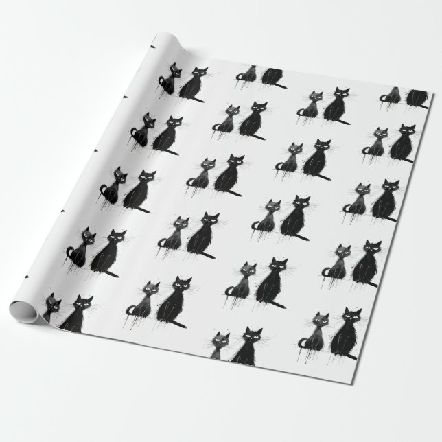 Zwei schwarze Katzen Design Geschenkpapier (Ungerollt)